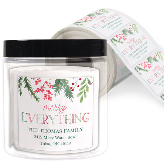 Merry Everything Square Address Labels in a Jar